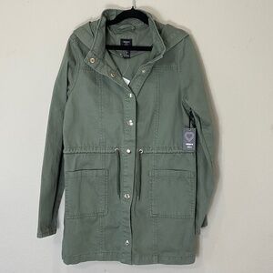 Forever 21 Girls Army Green Long Jacket with Hood 11/12